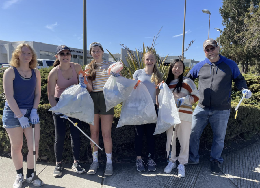 The beach clean up club displays their work from a clean up at the Palo Alto Bay Lands, collecting over 57 pounds of trash.
