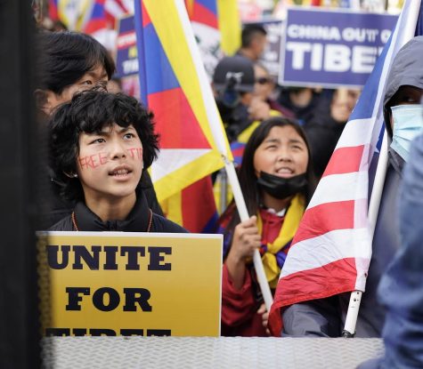 Tibetan students protest during a demonstration on March 10, 2023, the 64th anniversary of the Tibetan Uprising Day.