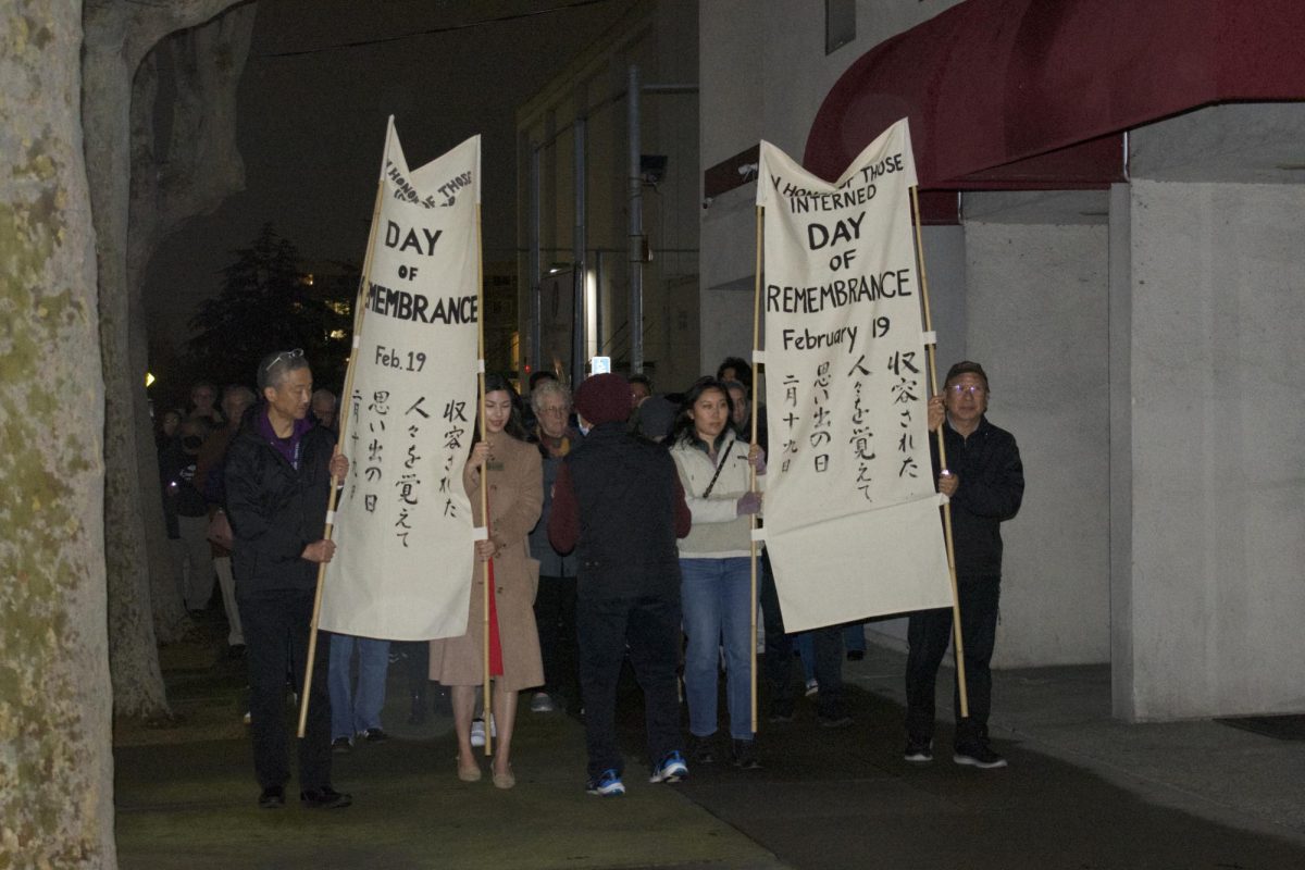 Members+of+the+Japanese+American+Citizens+League+and+community+lead+the+candlelight+procession+during+the+2024+Day+of+Remembrance+walk+to+honor+those+who+were+interned+on+Feb.+19%2C+1942%2C+due+to+Executive+Order+9066+signed+by+President+Franklin+D.+Roosevelt.+The+procession+continued+around+the+block+as+San+Jose+Taiko+accompanied+the+event+with+pieces+specially+prepared+for+the+Day+of+Remembrance.