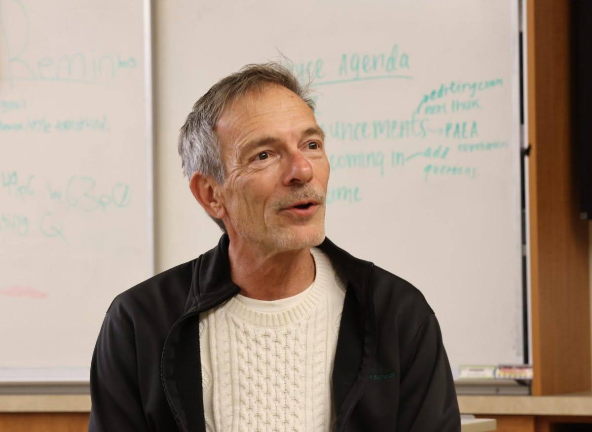 Palo Alto High School Principal Brent Kline responds to questions during a conversation with The Paly Voice on Feb. 29 in the Media Arts Center. 