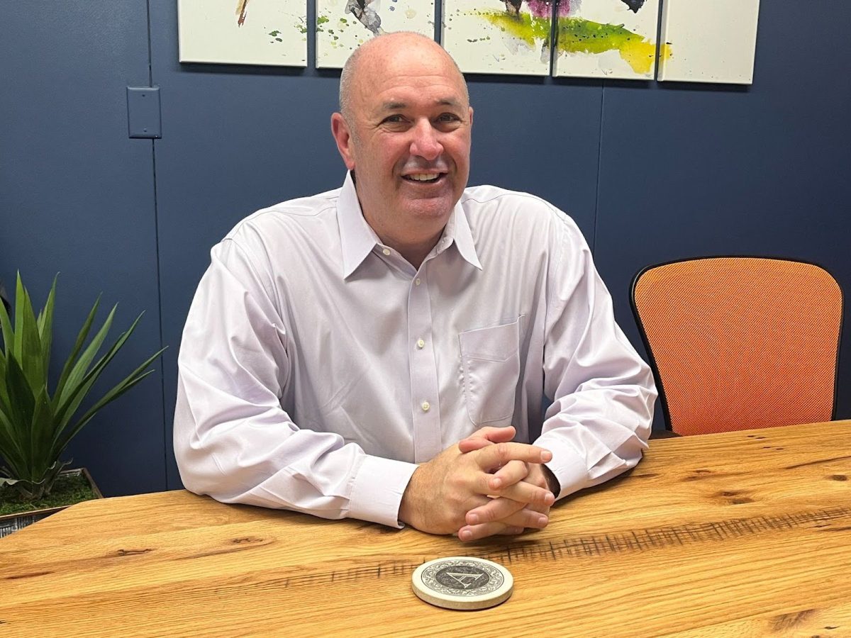 Palo Alto Unified School District Superintendent Don Austin sits at his office desk during a meeting with Anthro reporters on Oct. 3.