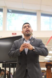 Speaking to the crowd — former mayor of the City of East Palo Alto and the current poet laureate for San Mateo County, Antonio López, speaks to the teens about their vital role in the future of politics. “It's always been young people who made the difference,” Lo