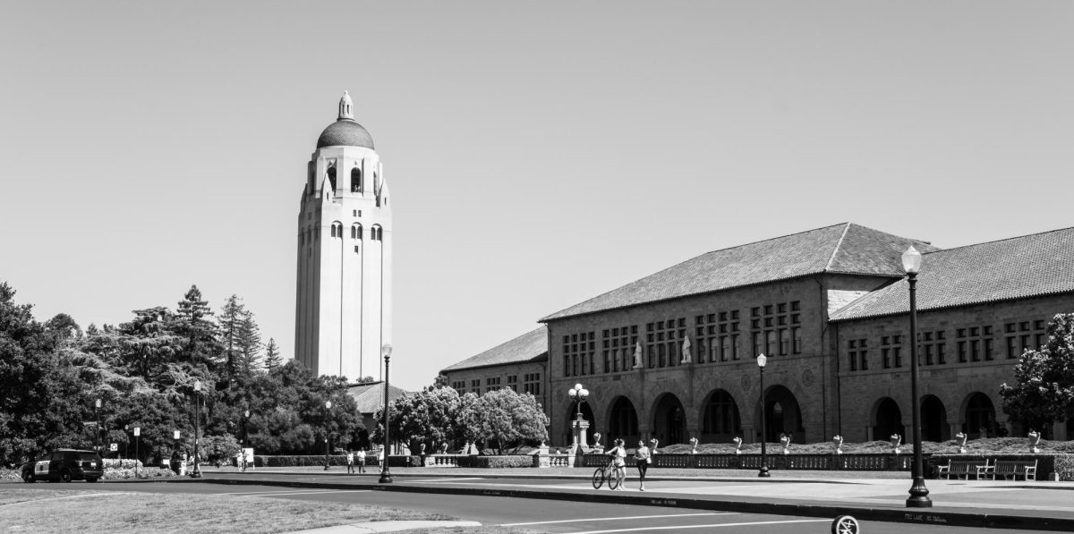 Students and tourists walk around the Stanford Oval which was once filled with protesters in June 2024.